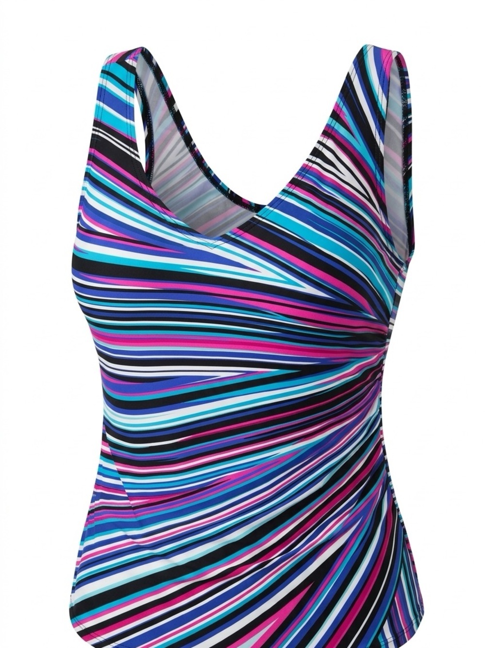 Striped V-Neck One Piece Bathing Suit in Blue, Pink & Black